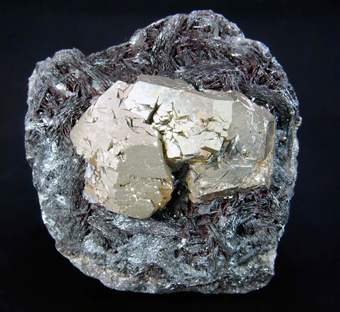 Pyrite on Hematite, Bacino stope, Rio Marina, Isle of Elba, Tuscany, Italy