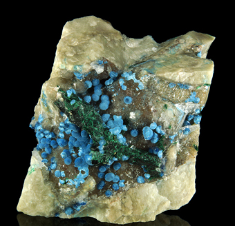 Shattuckite, Malachite - Omaue mine, Kaokoveld Plateau, Kunene Region, Namibia