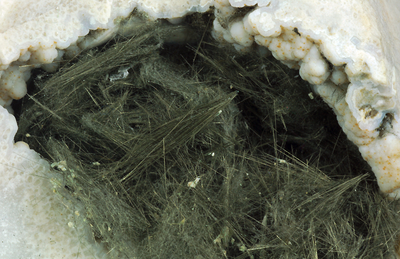 Millerite, Chalcedony - Kaser quarry, Ollie, Iowa, USA