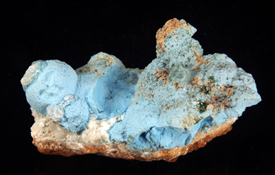 Plancheite, Calcite and Malachite - Tantara mine, Shinkolobwe, Haut Katanga, Democratic Rep. of Congo