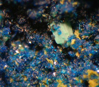 Cornetite and green unknown, San Samuel mine, Copiap� province, Chile