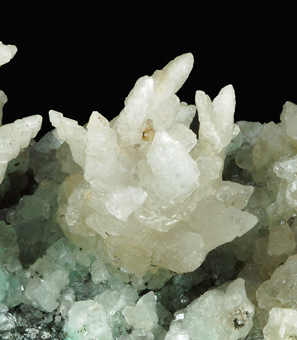 Aragonite on chrysocolla - Madonna di Fucinaia slag locality, Campiglia Marittima, Tuscany, Italy