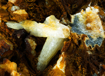 Cerussite on limonite - Gl�cksrad mine, Oberschulenberg, North Rhine-Westphalia, Germany