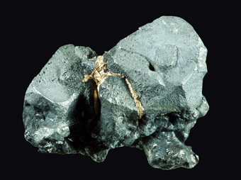 Silver on Acanthite, Hongda mine, Shanxi Province, China