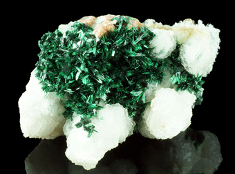 Malachite on Calcite - Tsumeb mine, Tsumeb, Namibia