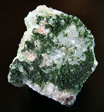 Libethenite on Quartz - Miguel Vacas Mine, Pardais, Vila Vi�osa, �vora District, Portugal