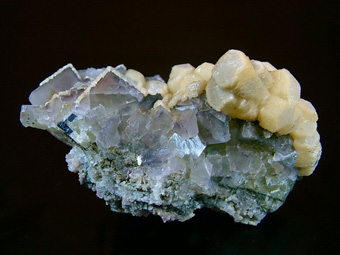 Calcite on Fluorite with Galena - Genna Tres Montis Mine, Silius, Cagliari Province, Sardinia, Italy
