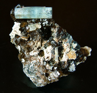 Aquamarine Beryl on smoky Quartz - Erongo Mountain, Erongo Region, Namibia