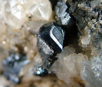 Proustite on Quartz and Galena - Př�bram, Central Bohemia Region, Bohemia (B�hmen; Boehmen), Czech Republic