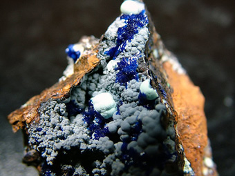 Honessite with Azurite - Jean Baptiste Mine, Kamariza Mines (Kamareza Mines), Agios Konstantinos [St Constantine] (Kamariza), Lavrion District Mines, Lavrion District (Laurion; Laurium), Attik� Prefecture (Attica; Attika), Greece