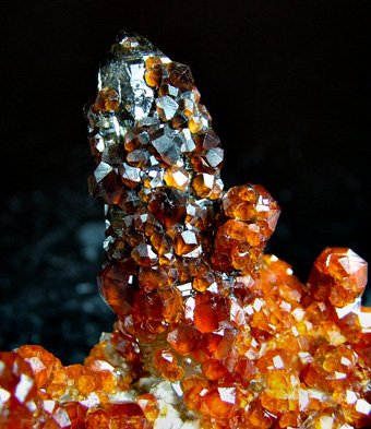 Spessartine on Quartz var. Smoky Quartz - Tongbei, Yunxiao Co., Zhangzhou Prefecture, Fujian Province, China