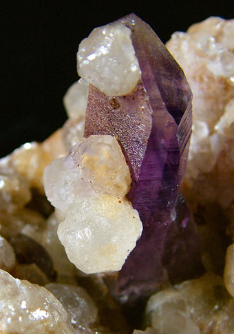 Analcime on Amethyst Quartz - Goboboseb Mts, Brandberg area, Erongo Region, Namibia