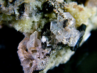 Catapleiite with Aegirine and Aragonite - Poudrette quarry (De-Mix quarry; Demix quarry; Uni-Mix quarry; Carri�re Mont Saint-Hilaire; MSH), Mont Saint-Hilaire, La Vall�e-du-Richelieu RCM, Mont�r�gie, Qu�bec, Canada