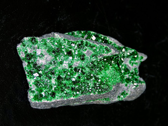 Uvarovite - Saranovskii Mine (Saranovskoe), Saranovskaya Village (Sarany), Gornozavodskii area, Permskaya Oblast', Middle Urals, Urals Region, Russia