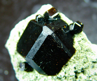 Andradite var. Melanite on Prehnite - Arrondissement Diako, Bafoulab� Circle, Kayes Region, Mali