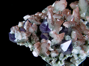 Red Calcite on Amethyst Quartz - Daye Co., Huangshi, Hubei, China