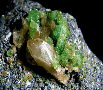 Grossular var. Tsavorite with Diopside on Graphite - Merelani Hills (Mererani), Lelatema Mts, Simanjiro District, Manyara Region, Tanzania