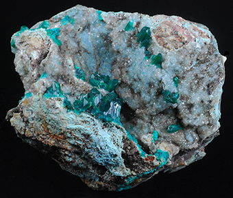 Dioptase, plancheite and quartz - Tantara mine - Shinkolobwe - Katanga Copper Crescent - Katanga - Democratic Republic of Congo (Za�re)