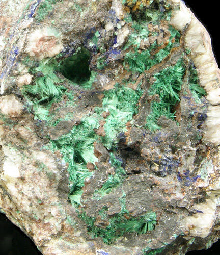 Malachite on Dolomite and Barite - Mechrane mine, Touissit District, Morocco