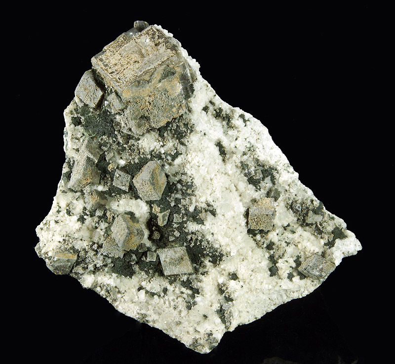 Calcite with Chlorite and Albite var. pericline,Olperer, Vizze valley, Trentino Alto Adige, Italy