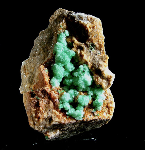 Rosasite, Gypsum var. Selenite on Dolomite - Bou Bekker (Bou Beker; Bou Becker), Touissit, Touissit District, Oujda-Angad Province, Oriental Region, Morocco