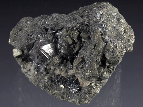 Boulangerite, Pyrite, Sphalerite - Noche Buena Mine, Zacatecas, Mexico
