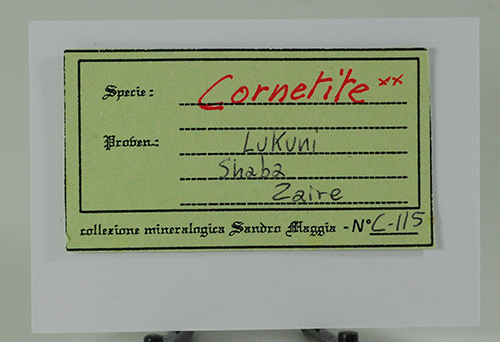 Cornetite - Lukuni mine - Kawama - Kipushi Territory - Haut-Katanga � Zaire