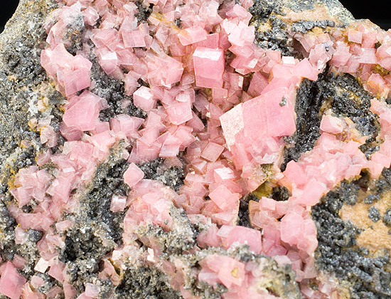 Rhodocrosite on Pyrite- Manuelita Mine, Morococha District, Yauli Province, Jun�n Department, Peru