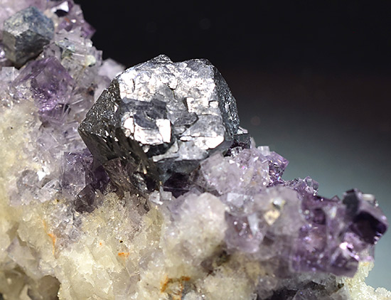 Galena on Fluorite - Blackdene Mine, Ireshopeburn, Weardale, North Pennines, Co. Durham, England, UK