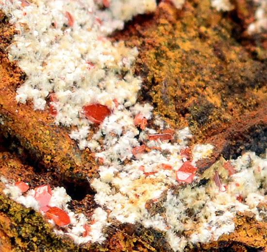 Dundasite with Crocoite - Adelaide Mine, Dundas mineral field, Zeehan District, West Coast municipality, Tasmania, Australia (Type Locality)